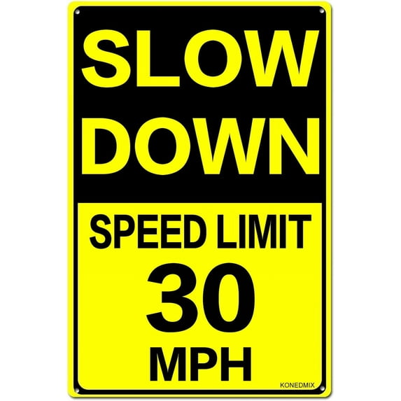 Slow Down Speed Limit 55 MPH Metal Sign, 12 x 16 Inches Traffic Sign, Black and Yellow Safety Sign, Easy Mounting Outdoor Use
