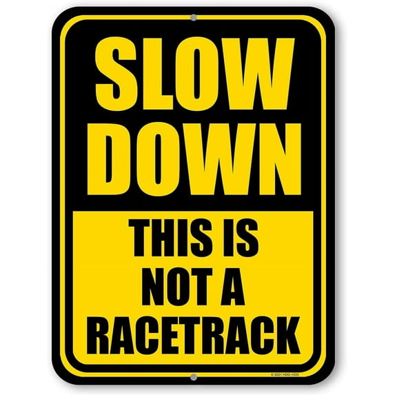 , Slow Down, This is not a Racetrack, Slow Down Sign, Street Signs, Tin Outdoor Sign, Yard Decor, Please Slow Down Sign, 9 inch by 12 inch, HDG-1333