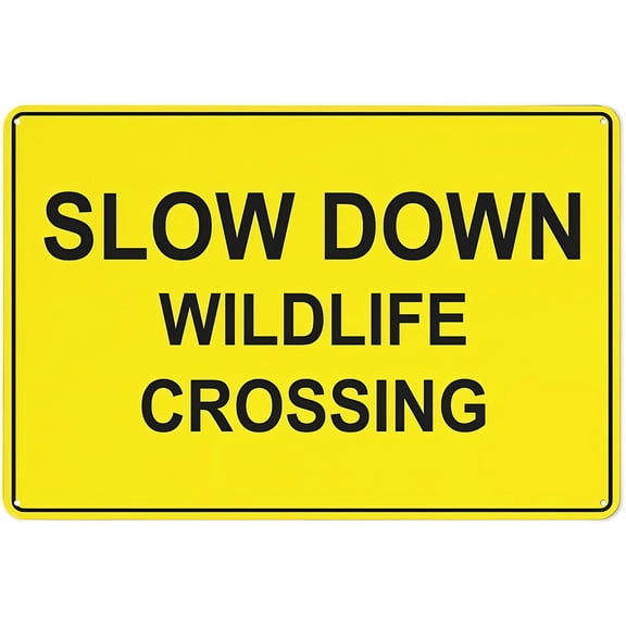 Slow Down Wildlife Crossing Bright Yellow Sign - 8"x12" Aluminum Metal Sign, Weather Resistant Waterproof Indoor Outdoor Use