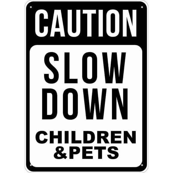 Slow Down ren & Pets Outdoor Metal Sign, Safety Alert Plaque For Home Business Garden, Pet Warning Sign, 8x12 Inch