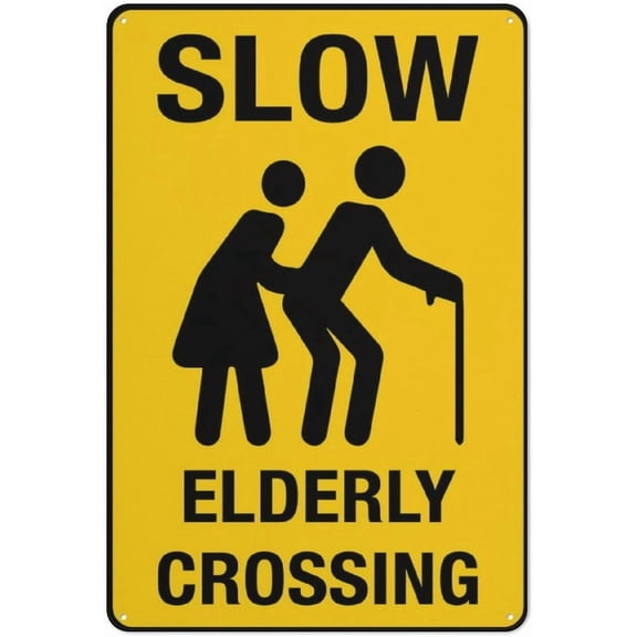 Slow Elderly Crossing Sign 12 X 8 Inches Aluminum Metal Warning Signage with Symbol for Indoor Outdoor Use