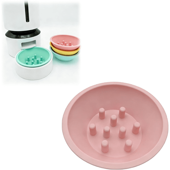 Slow Feed Bowl Insert Compatible with PETLIBRO Granary Feeder, Anti-Gulping Pet Feeding Bowl with Raised Obstacles for Cats & Small Dogs, Slow Eating Replacement Dish (Pink, with Obstacles)