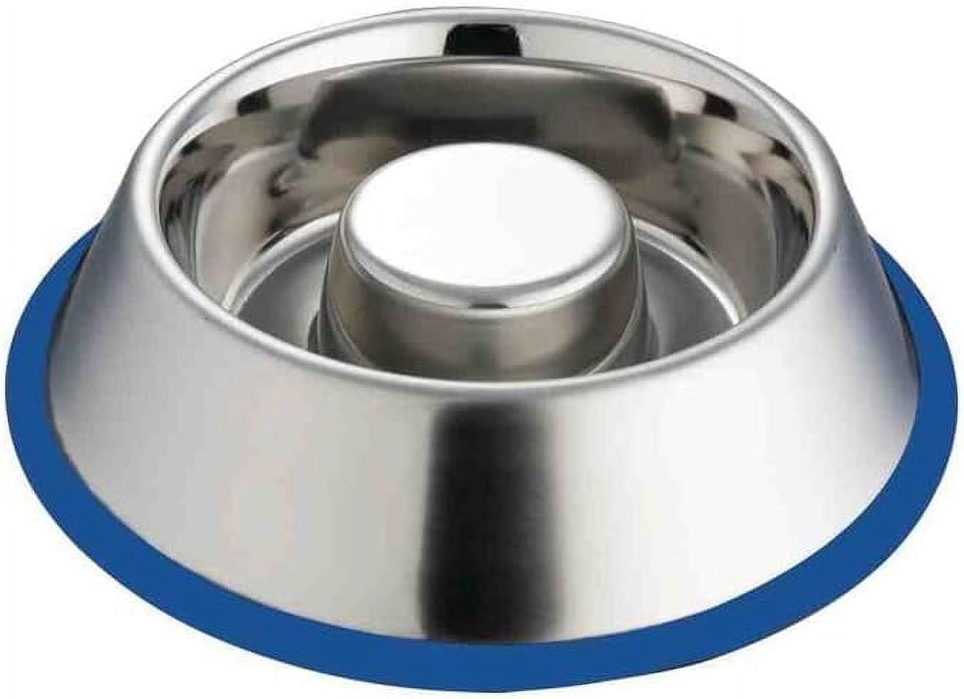 INDIPETS Slow Feed Dish with Silicon Ring: Non-Skid Pet Water and Food Bowl | 18 oz, Stainless Steel (PN: AW800096)