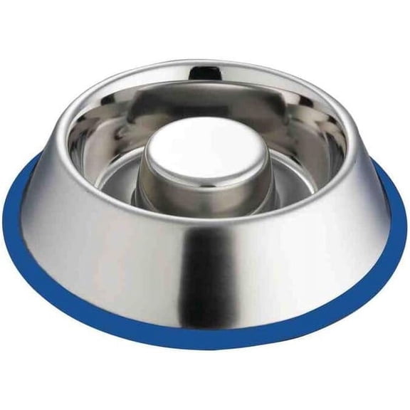 INDIPETS Slow Feed Dish with Silicon Ring: Non-Skid Pet Water and Food Bowl | 18 oz, Stainless Steel (PN: AW800096)
