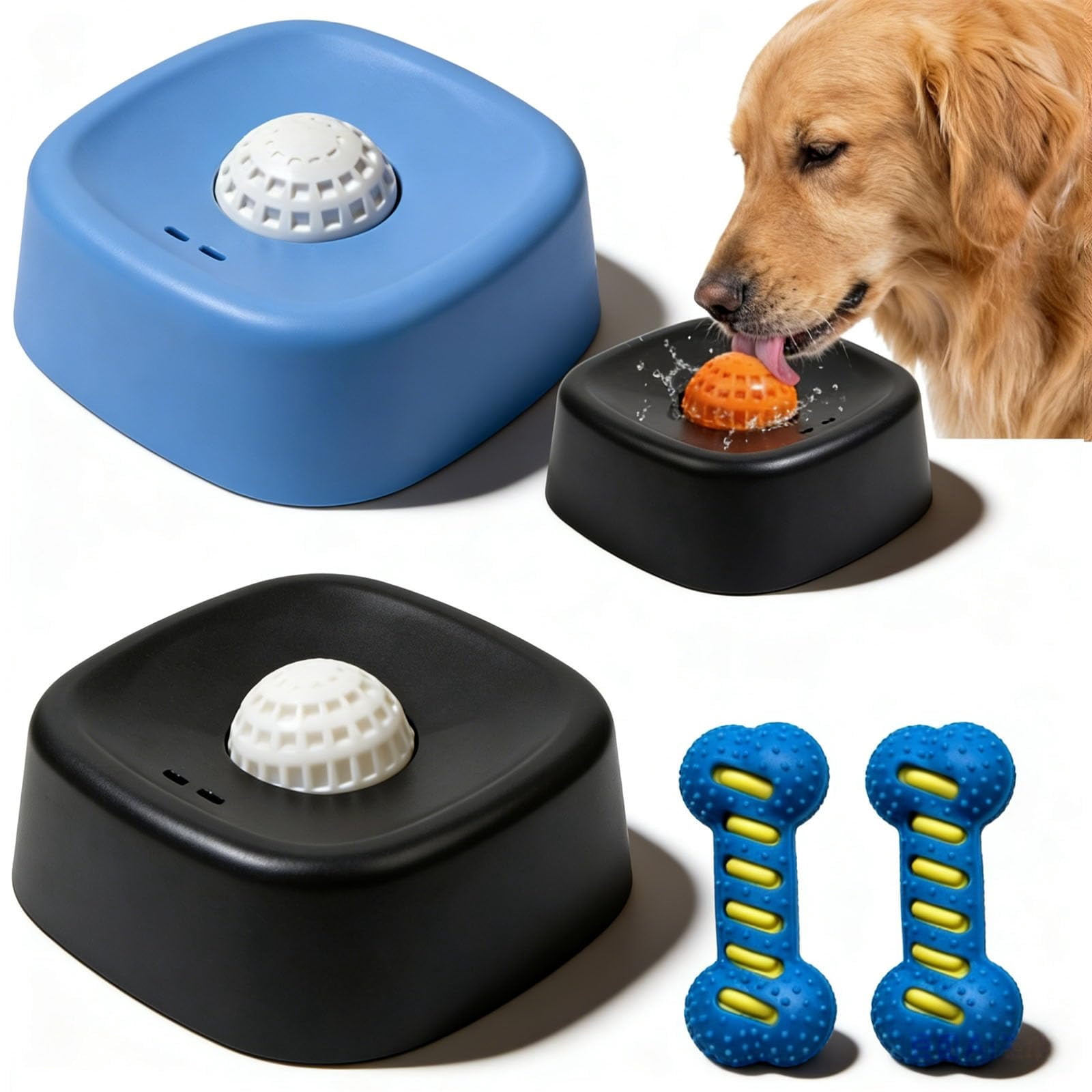 Slow Feed Liquid Dog Bowl with Roller Ball, Anti-Slip Interactive Lick Bowl for Dogs and Cats, Bone Broth Treat Feeder