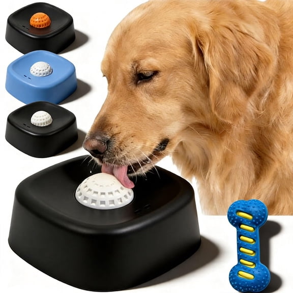 Slow Feed Liquid Dog Bowl with Roller Ball, Anti-Slip Interactive Lick Bowl for Dogs and Cats, Bone Broth Treat Feeder