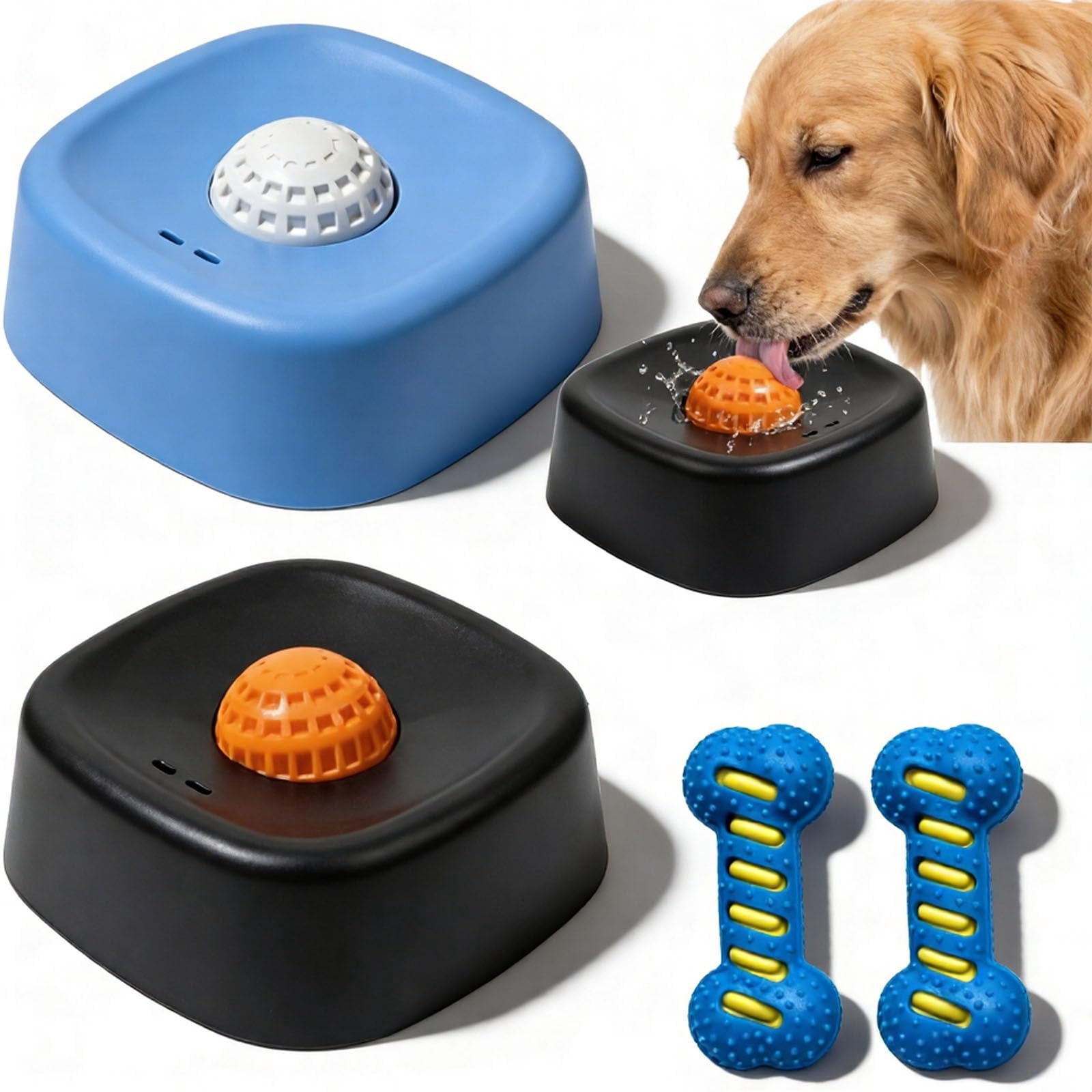 Slow Feed Liquid Dog Bowl with Roller Ball, Anti-Slip Interactive Lick Bowl for Dogs and Cats, Bone Broth Treat Feeder
