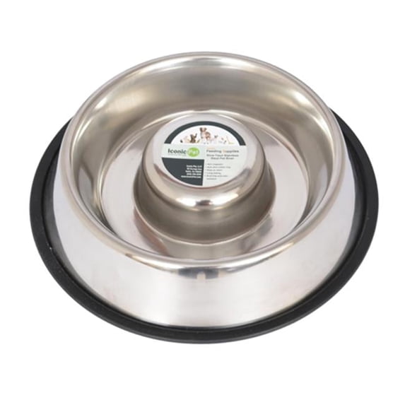 Slow Feed Stainless Steel Pet Bowl - Medium