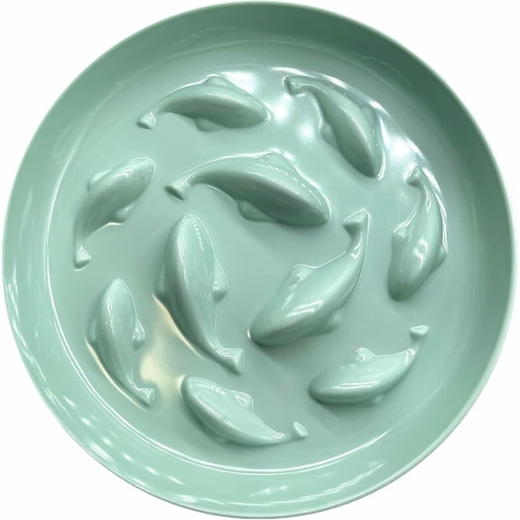 Slow Feeder Bowl for Cats and Small Dogs,Fish Pool Design, Fun Interactive Bloat Stop Puzzle Feeder Bowl Healthy Eating Diet Made of Melamine Food Grade Material (Green(Melamine))