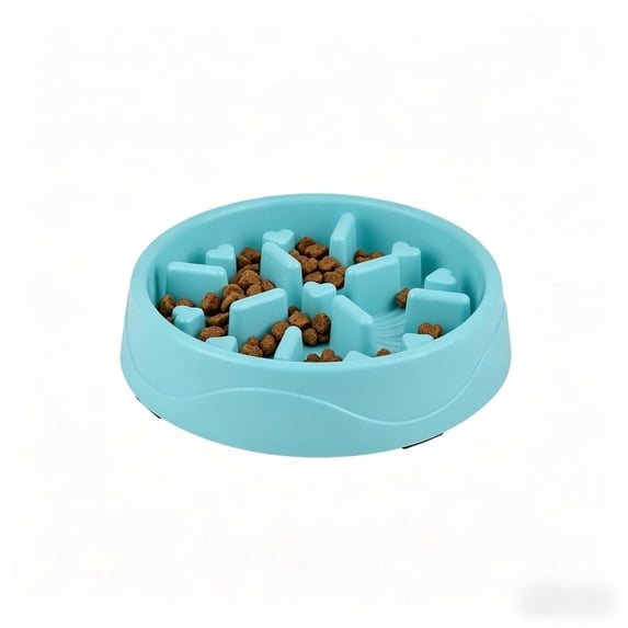 Slow Feeder Bowl for Cats & Small Dogs, Puzzle Dish for Fast Eaters, for Wet or Dry Food, Helps Slow Eating & Aid Digestion, Non-Slip, Made Without BPA, 8 Cup, 8-Inch, Blue