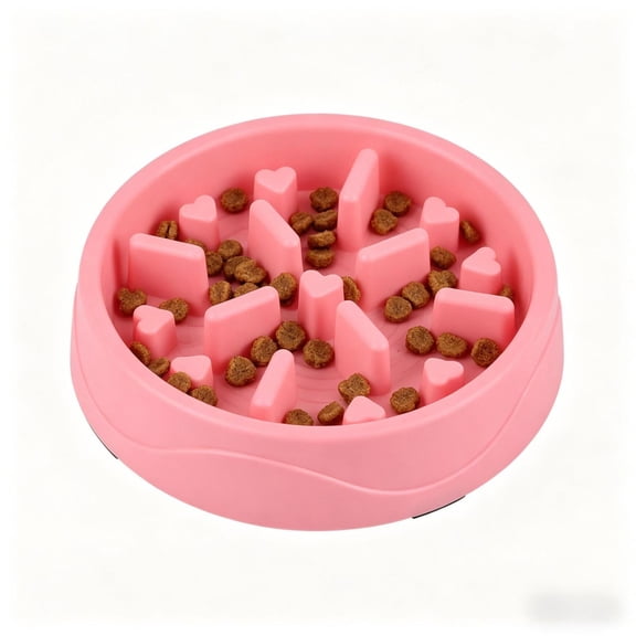 Slow Feeder Bowl for Cats & Small Dogs, Puzzle Dish for Fast Eaters, for Wet or Dry Food, Helps Slow Eating & Aid Digestion, Non-Slip, Made Without BPA, 8 Cup, 8-Inch, Pink
