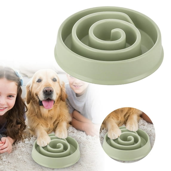Slow Feeder Bowl Non- Puzzle Maze Spiral Pattern Pet Bowl For Fast Eaters Helps Prevent Bloat & Aid Digestion Can Holds 2 Cups Wet Or Dry Food(Green-20.6X4.6cm)