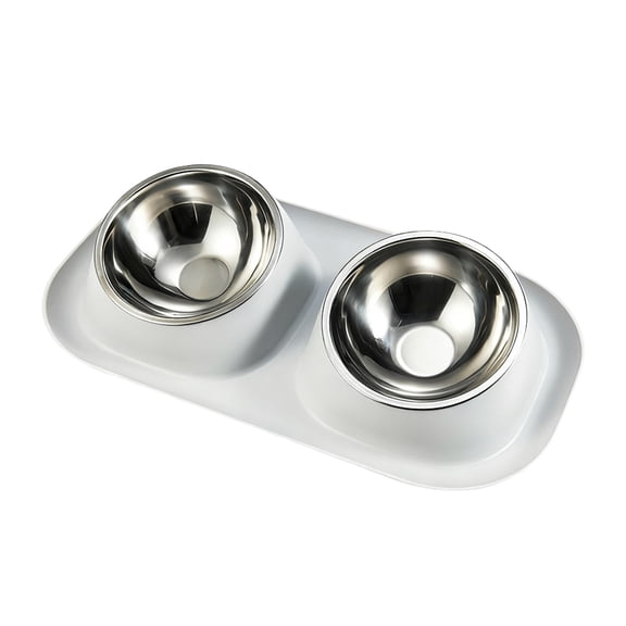 Slow Feeder Bowls Stainless Steel 15Â° Slanted Double Bowls Non Stand Easy to Wash for Cat Small Dogs Food Water