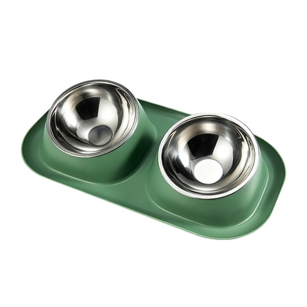 Slow Feeder Bowls Stainless Steel 15Â° Slanted Double Bowls Non Stand Easy to Wash for Cat Small Dogs Food Water