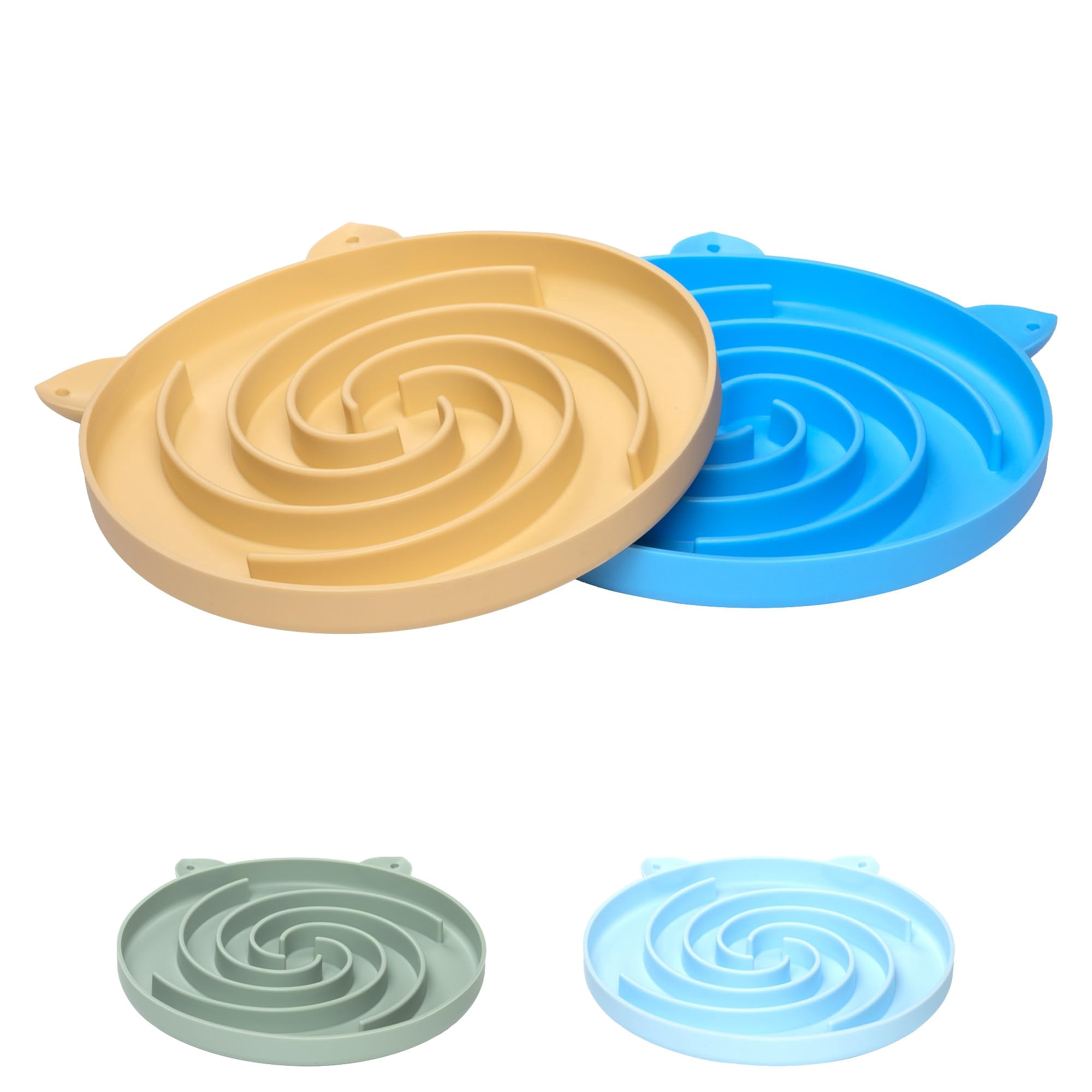 Slow Feeder Cat Bowl, Easy to Clean Silicone Bowl, Ideal for Dry and Wet Food (Green and Blue)