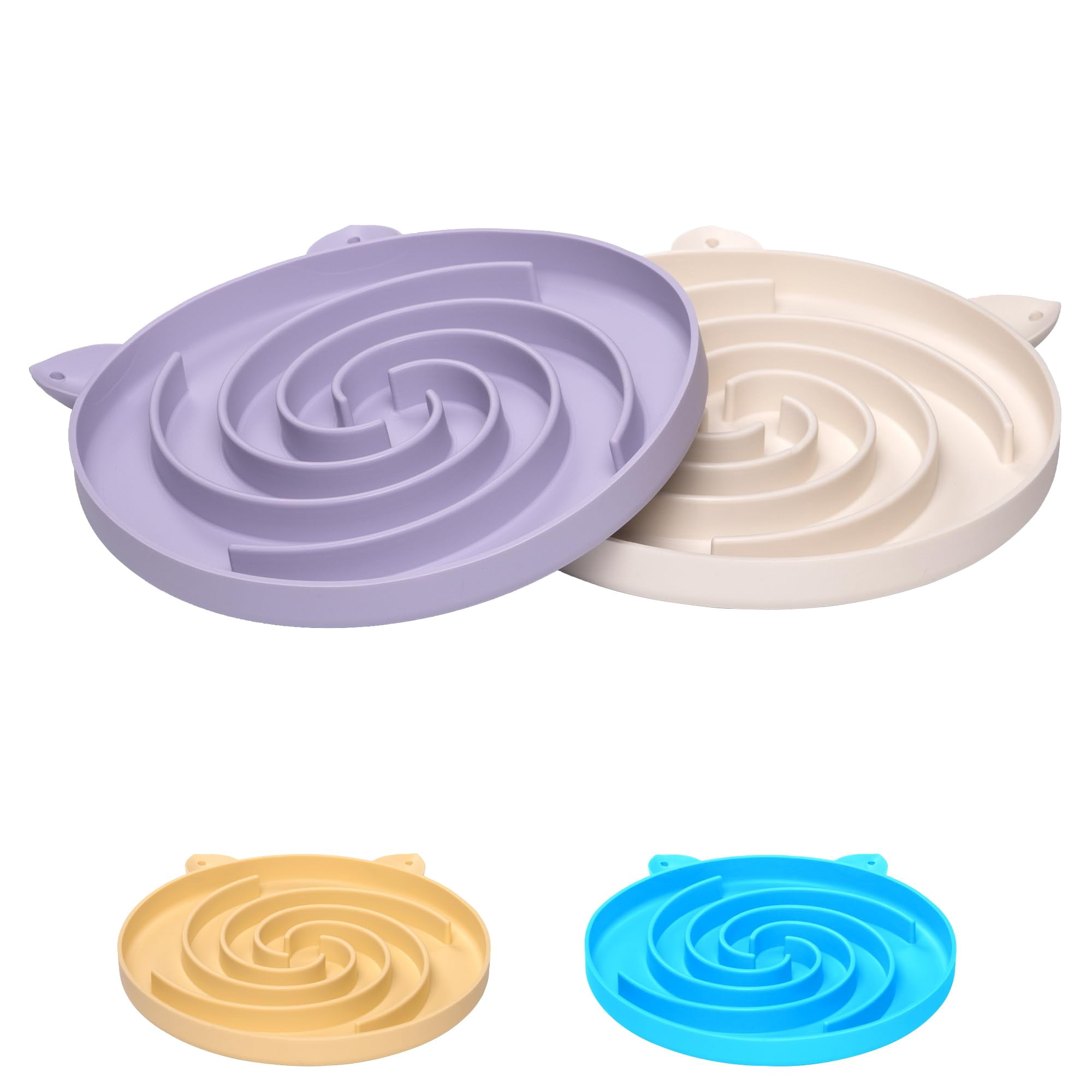 Slow Feeder Cat Bowl, Easy to Clean Silicone Bowl, Ideal for Dry and Wet Food (Green and Blue)