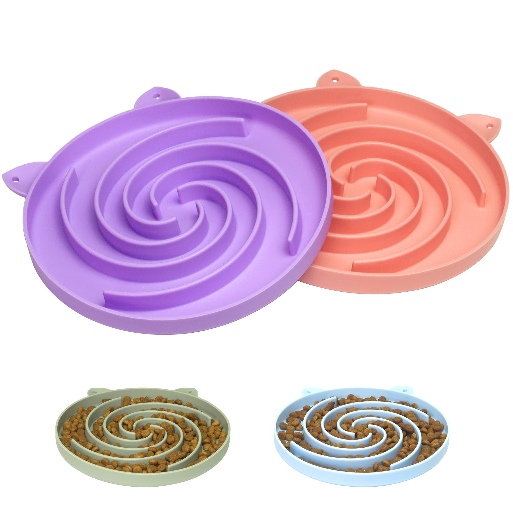 Slow Feeder Cat Bowl, Easy to Clean Silicone Bowl, Ideal for Dry and Wet Food (Green and Blue)