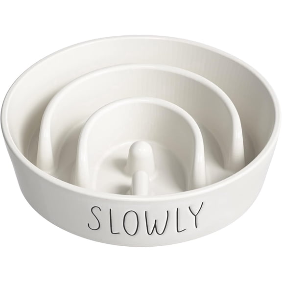 Slow Feeder Dog Bowl - 1.5 Cups Ceramic Puzzle Feeder for Small & Medium Breeds, Maze Design Bowl for Puppy & Fast Eaters, White Pet Dish to Control Eating Speed