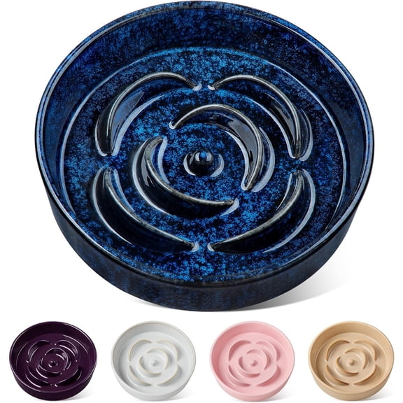 Slow Feeder Dog Bowl, 1.5 Cups Ceramic Slow Feeder for Medium Breed, Puzzle Maze Dog Food Bowl for Fast Eater, Blue