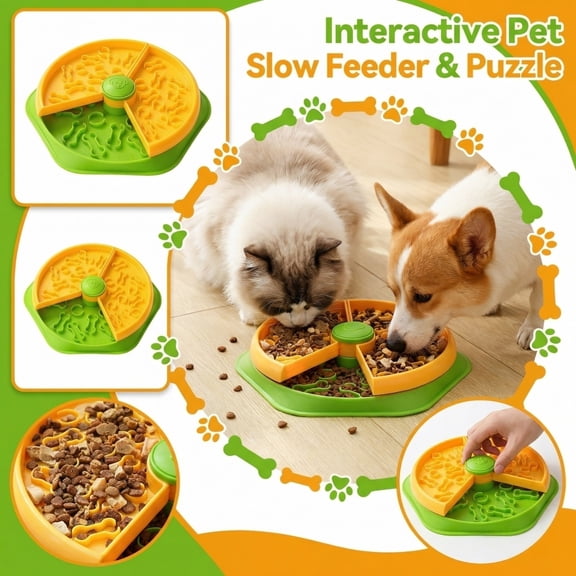 Slow Feeder Dog Bowl 2 Levels, Reduces Boredom and Anxiety, Non-Slip Interactive Puzzle Feeder, Suitable for Small/Medium/Larger Dogs(10.6Inch,Yellow)