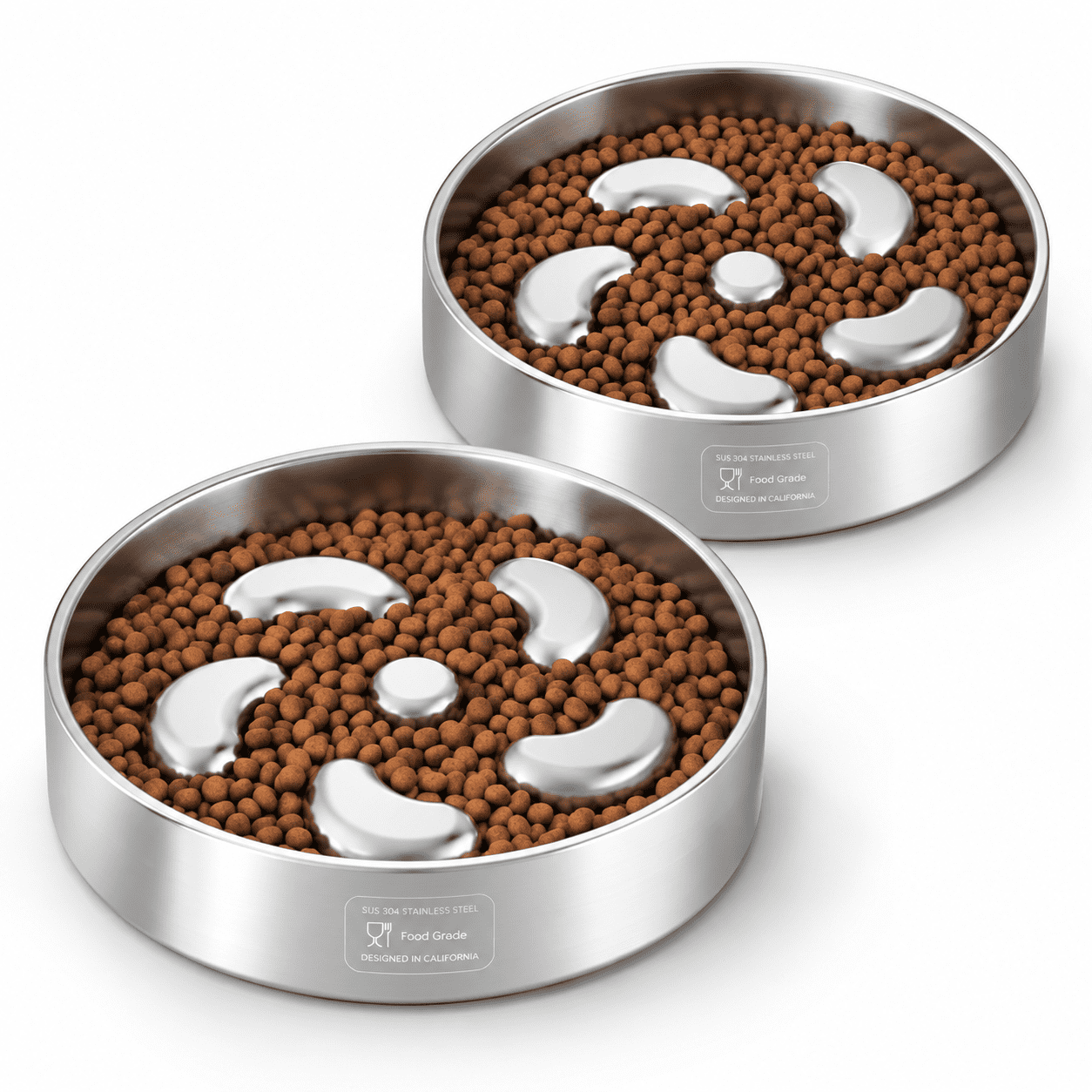 Slow Feeder Dog Bowl-2cups For Medium Breeds Double-layer Stainless ...