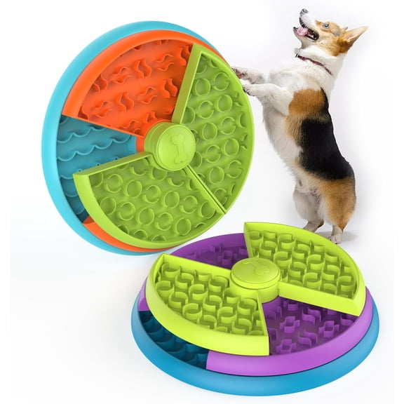 Slow Feeder Dog Bowl 3-Layer Food Puzzle with Non-Slip Base for Small Medium and Large Dogs (2 Pcs) Orange and Purple