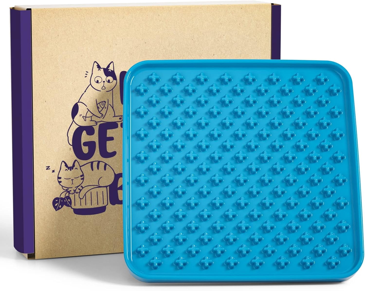 Slow Feeder Dog Bowl, 7.5 Inch Lick Mat for Medium and Large Breed, Anxiety Relief Licking Mat, Puzzle Feeder for Peanut Butter, Treats, Pet Enrichment Toys, Cross Blue