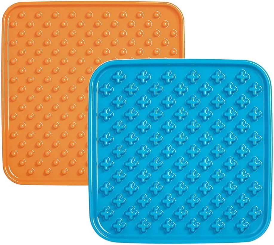 Slow Feeder Dog Bowl, 7.5 Inch Lick Mat for Medium and Large Breed, Anxiety Relief Licking Mat, Puzzle Feeder for Peanut Butter, Treats, Pet Enrichment Toys, Set of 2, Blue and Orange