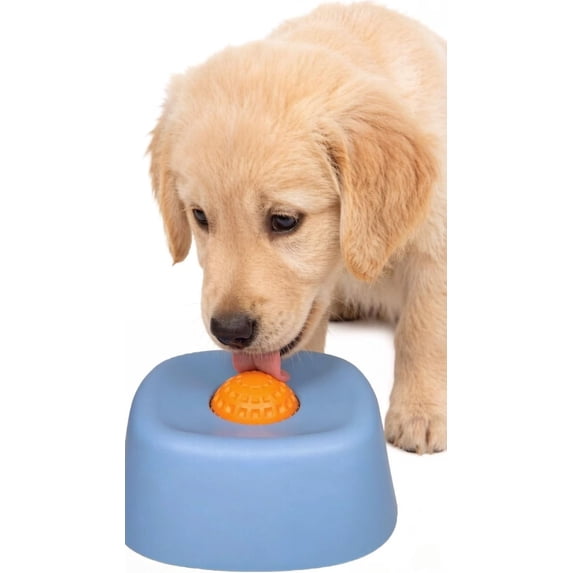 Slow Feeder Dog Bowl, Anti-Slip【Fun Ball-in】 Bone Essence Dog Lick Dish, 3/4 Cup Probiotic Yogurt Pup Lick Gadget for All Dog Sizes ( Blue,Orange Ball)