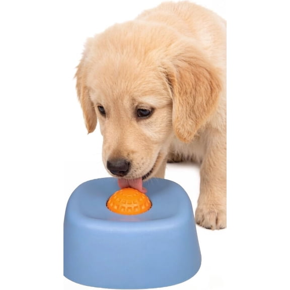 Slow Feeder Dog Bowl, Anti-Slip【Fun Ball-in】 Bone Essence Dog Lick Dish, 3/4 Cup Probiotic Yogurt Pup Lick Gadget for All Dog Sizes ( Blue,Orange Ball)