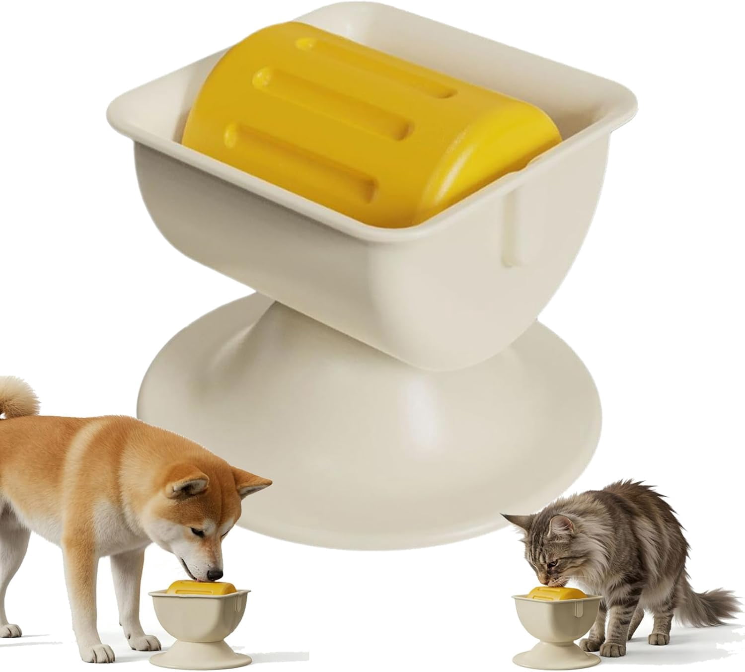 Slow Feeder Dog Bowl, Anti-Slip Rolling Core, Yellow, For All Breed Sizes