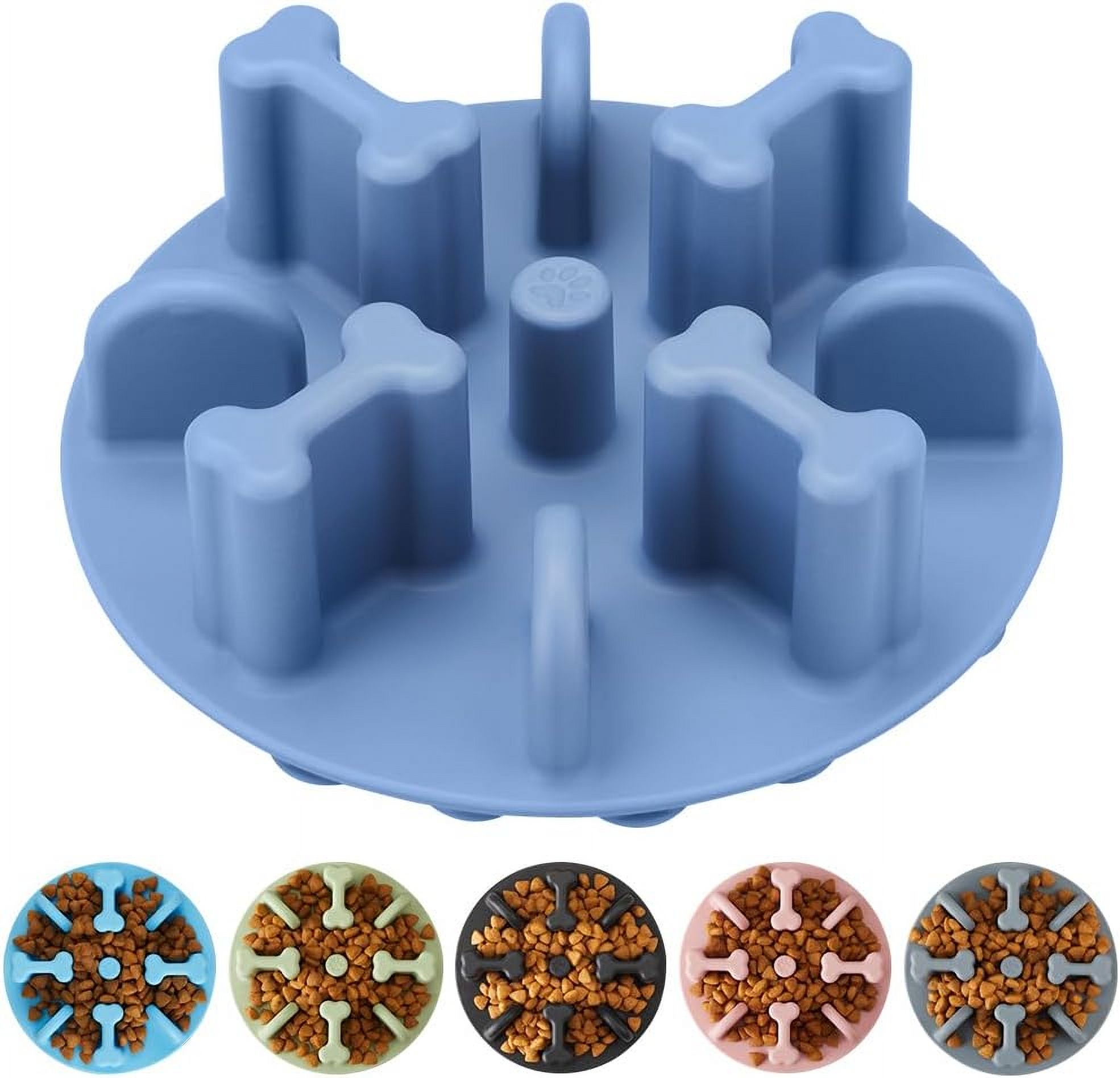 Slow Feeder Dog Bowl Insert, Soft Silicone Choking Puzzle Feeder for Eleated Bowls, Promotes Eating Habits, Preents Bloating and omiting, Non Slip Design, Easy to Clean, Blue