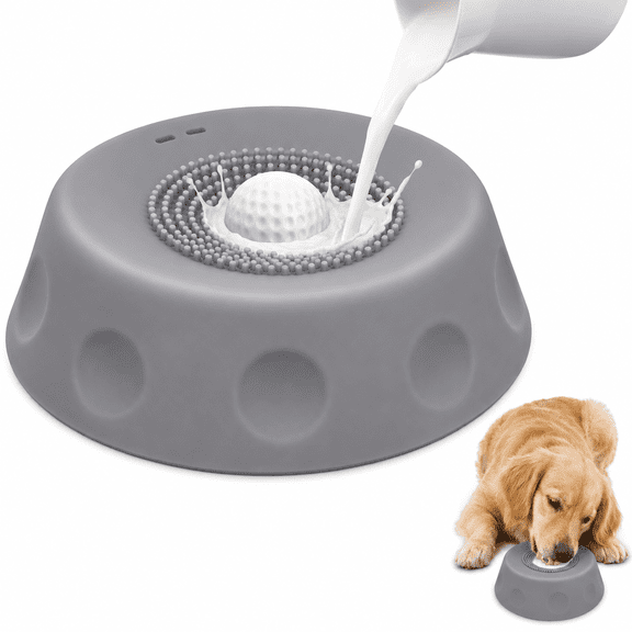 Slow Feeder Dog Bowl for Liquid Treats, Dog Lick Bowl for Anxiety Relief, Anti-Slip Pet Feeding Bowl for Peanut Butter, Bone Broth, Yogurt, Slow Eating Bowl for Dogs & Cats, Gray