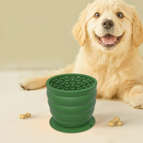 Slow Feeder Dog Bowl - Non-Slip Suction Cup Pet Food Dish | Vet-Approved Silicone Bloat Stopper for Fast Eaters | Dishwasher Safe Puppy/Cat Feeding Bowl (4.7" Green)