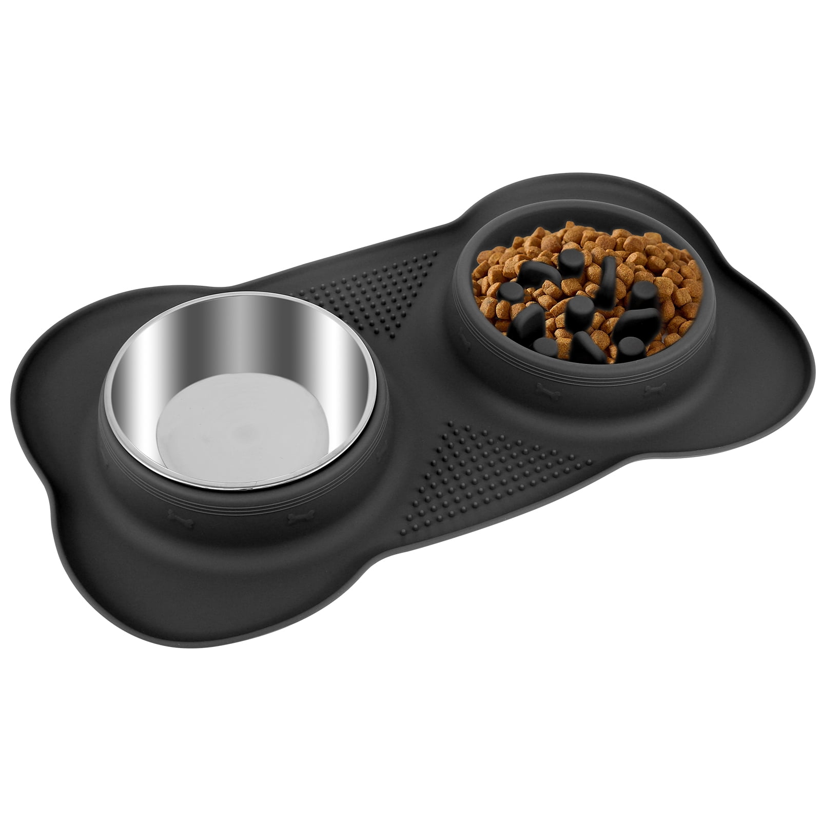 Slow Feeder Dog Bowl with Nonslip Silicone Mat Slow Eating Cat Bowl Detachable Slow Feeder and Water Bowl Set Dog Slow Feeding Bowl Stainless Steel Water Bowl for Dogs Cats