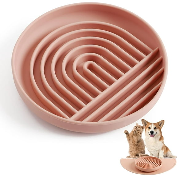 Slow Feeder Dog Bowl Pet Food Mat Set Slowdown Puzzle Bowl for Dog Cat Stop Gulping Non Slip Interactive Bloat Stop Bowl Dishwasher Safe Water Bowls, 100% Food Silicone Color Pink