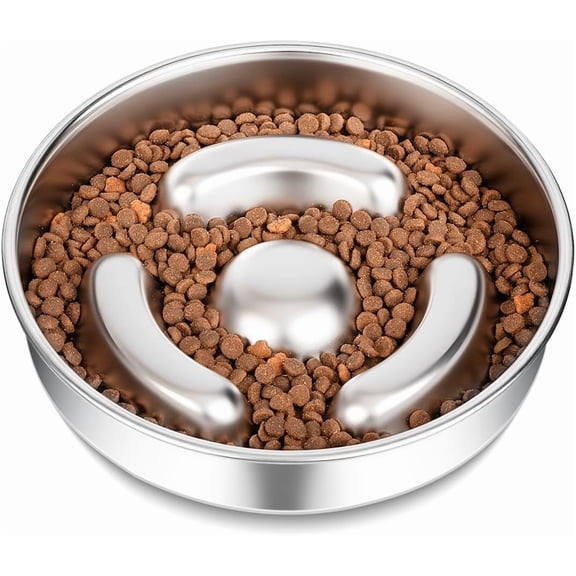 Slow Feeder Dog Bowl Stainless Steel8-inch Diameter Dog Slow Feeder BowlHeavy Duty with Non-Slip Rubber Base2Cups Capacity for Medium & Large Dog.Thick and Heavy Edition