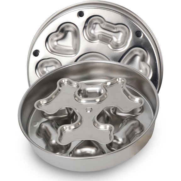 Slow Feeder Dog Bowl Stainless Steel - Double-Sided Rotating Puzzle Design, 2 Cup Capacity for Medium & Large Dogs, Anti-Choking, Non-Slip Base, Dishwasher Safe