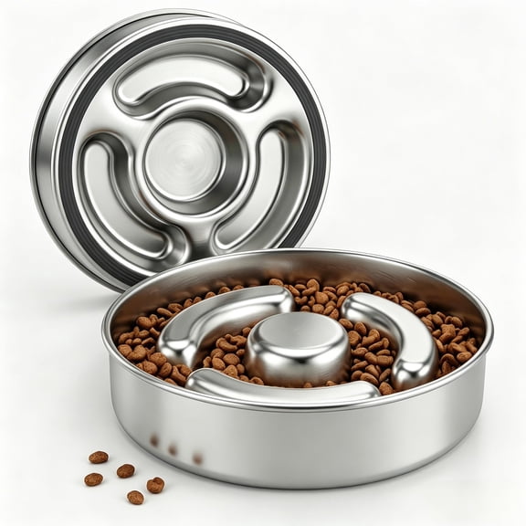 Slow Feeder Dog Bowl Stainless Steel, Non Slip Metal Dog Bowls for Small Medium Dogs, Bloat Stop Pet Bowl for Fast Eaters, Fun Interactive Design, Easy Clean, Silver