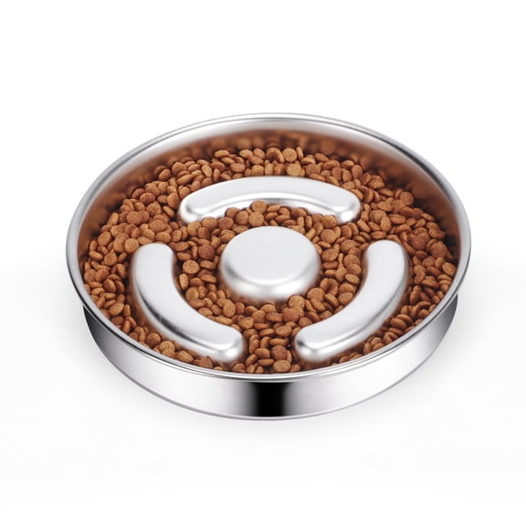Slow Feeder Dog Bowl Stainless Steel, Non-Slip Rubber Base Metal Dog Bowls, 8.6" Slow Water Bowl for Dogs Small Medium, Fun Bloat Stop Pet Bowl for Fast Eaters, Puzzle Maze Bowl Slow Down Eating