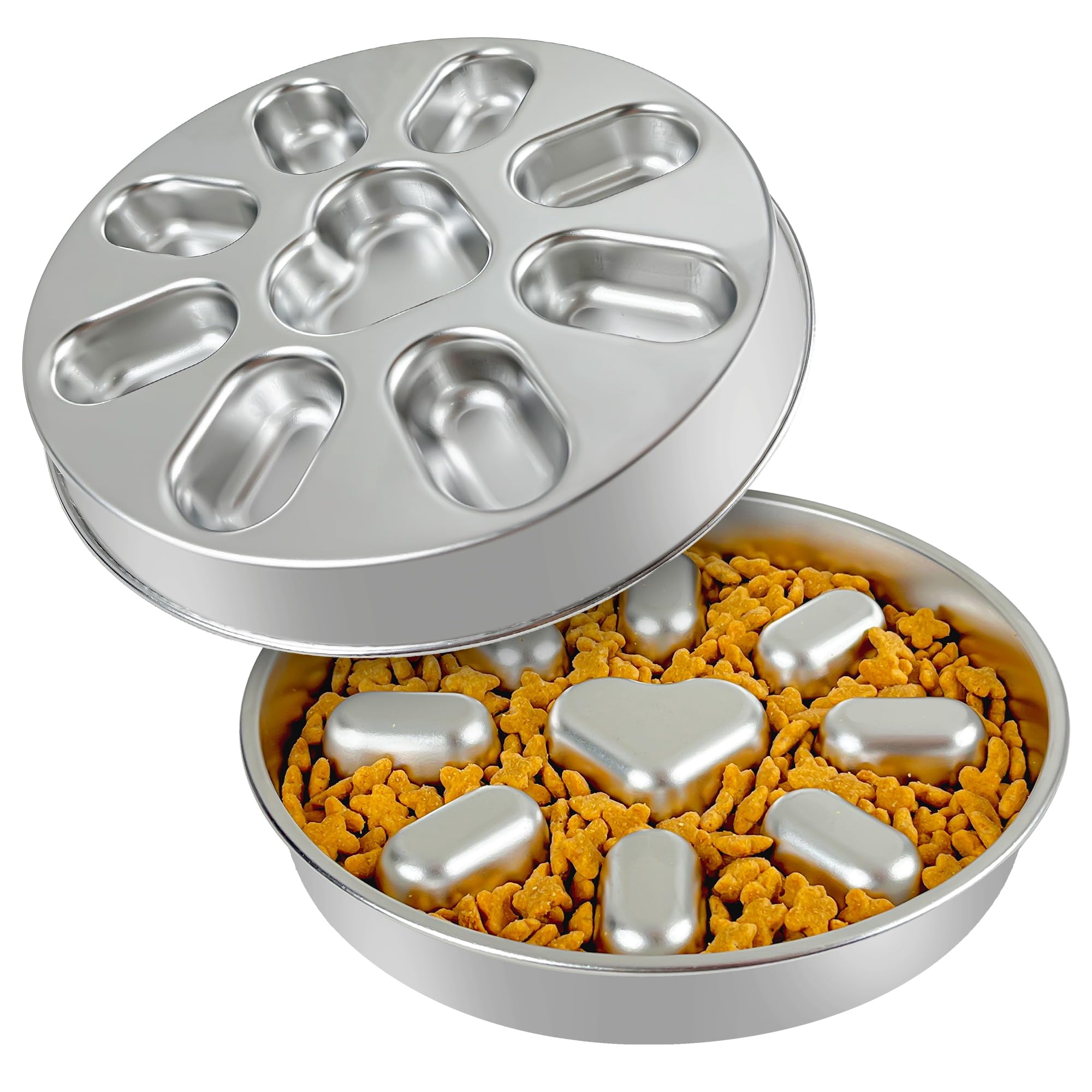 Slow Feeder Dog Bowl, Stainless Steel Pet Bowl for Fast Eaters, Non Slip Mat Included, 2 Cup Capacity for Small Medium Dogs, Slows Down Eating to Preent Choking Bloat, Dishwasher Safe, Gray