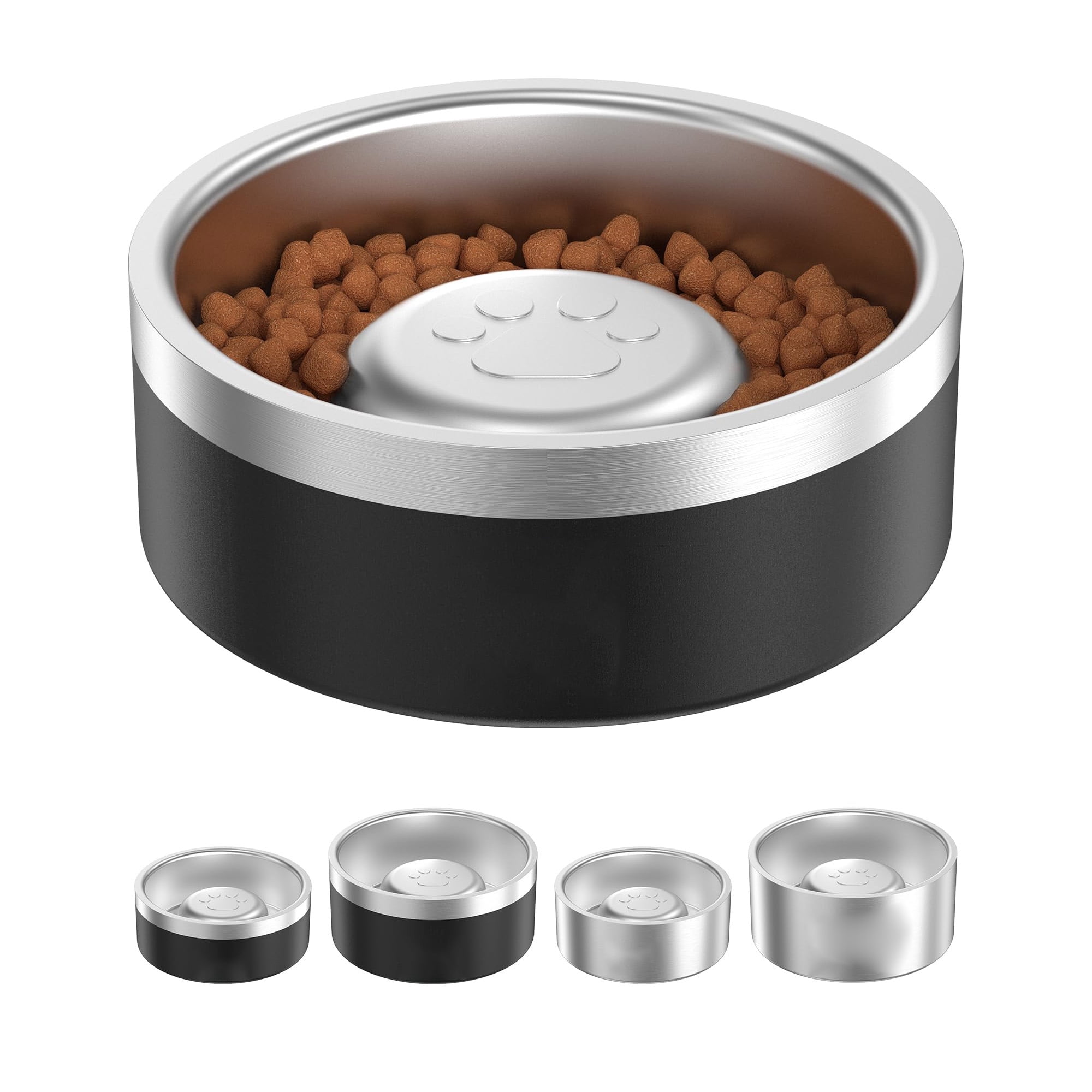 Slow Feeder Dog Bowl, Stainless Steel Puzzle Bowl for Small Medium Dogs, 2 Cup Capacity Non Slip Base, Grade 304 Heay Duty Double Layer Design, Promotes Eating Habits, Black