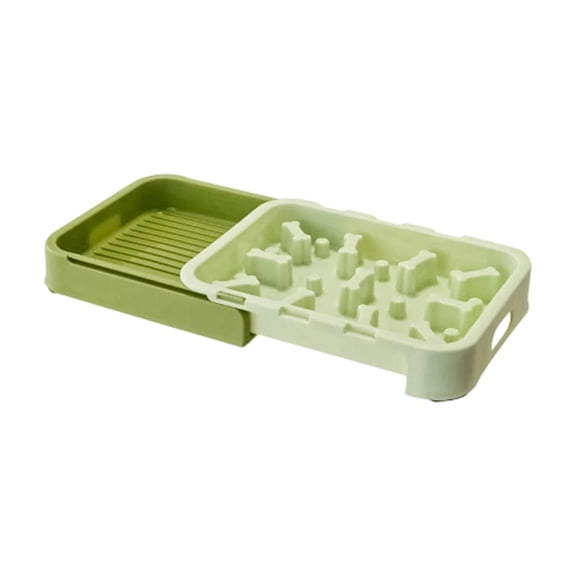 Slow Feeder Dog Bowl for Dogs and Cats – Anti-Choke Elevated Design with Pull-Out Base & Lick Mat Surface, Shallow Green Pet Food Dish