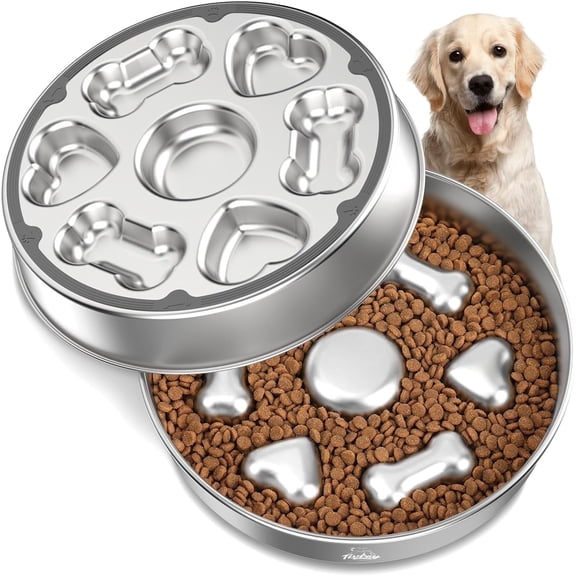 Slow Feeder Dog Bowls, 304 Stainless Steel Dog Slow Feeder Bowl 5 Cups Metal Dog Food Bowl with Non-Slip Base Bloat Stop Slow Eating Dog Bowl for Medium & Large Breed, Dishwasher Safe