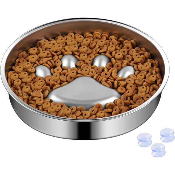 Slow Feeder Dog Bowls, 304 Stainless Steel Metal Slow Feeder Dog Bowl, Suction Cup Anti Flip,2X Non-Slip,2-4 Cups, for Small & Medium BreedWeighs 0.45 pounds