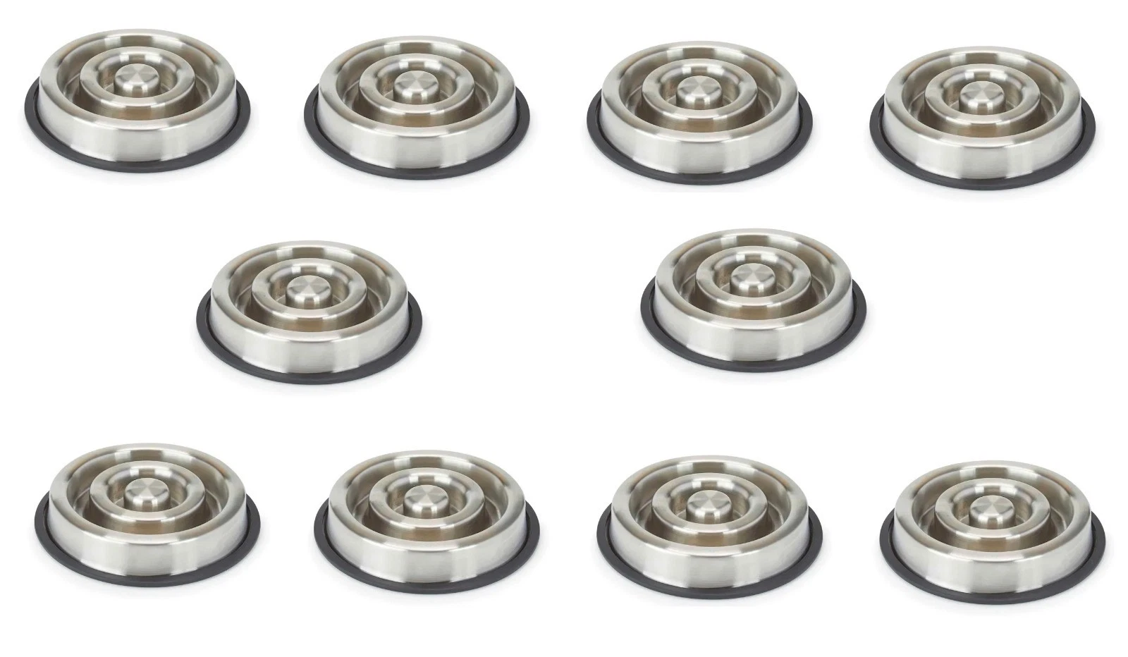 Slow Feeder Dog Bowls Heavy Stainless Steel Non Skid No Tip 10 Dish Bulk Packs (Small - 7.5" Diameter)