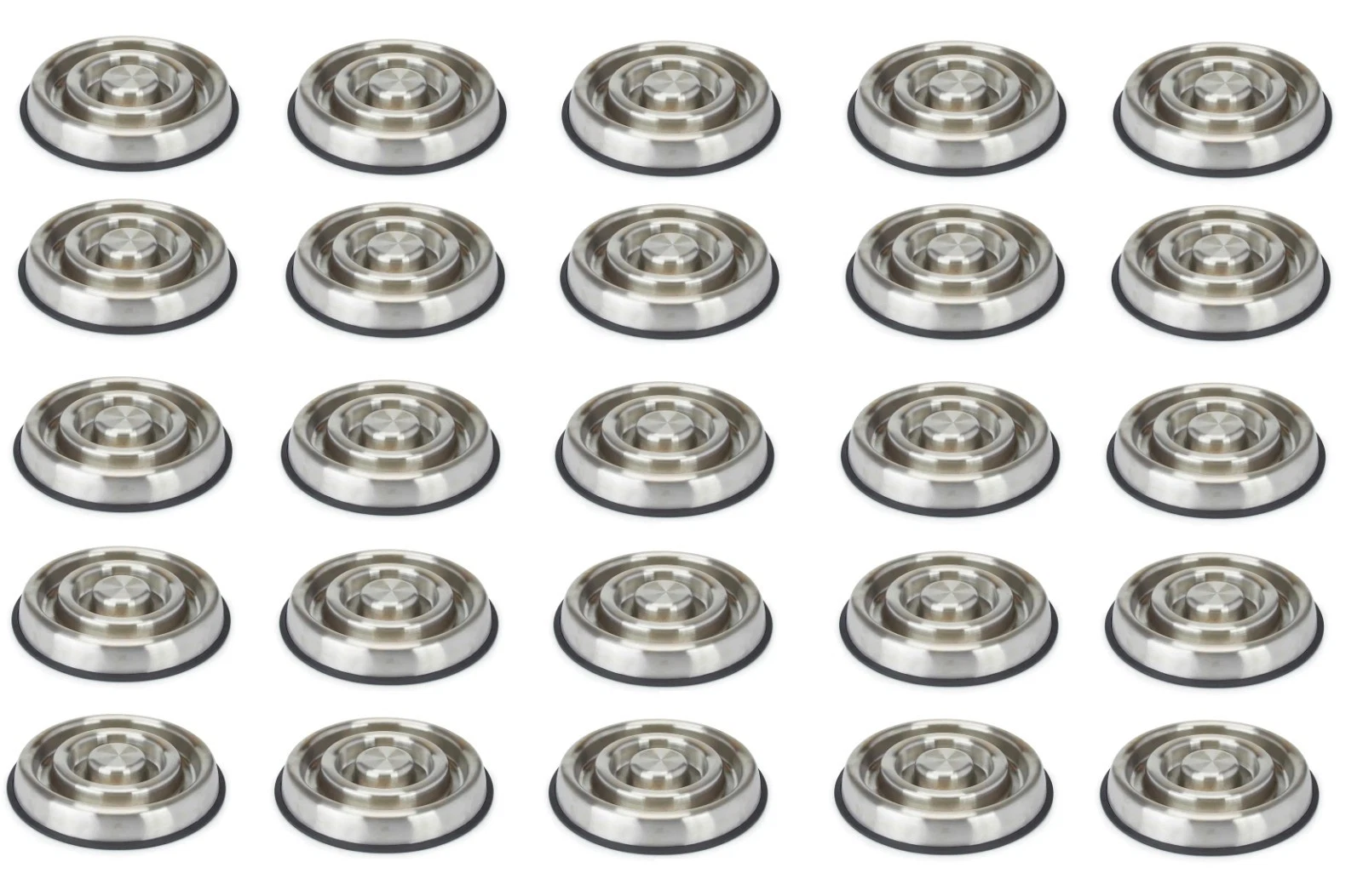 Slow Feeder Dog Bowls Heavy Stainless Steel Non Skid No Tip 25 Dish Bulk Packs (Large - 11.5" Diameter)