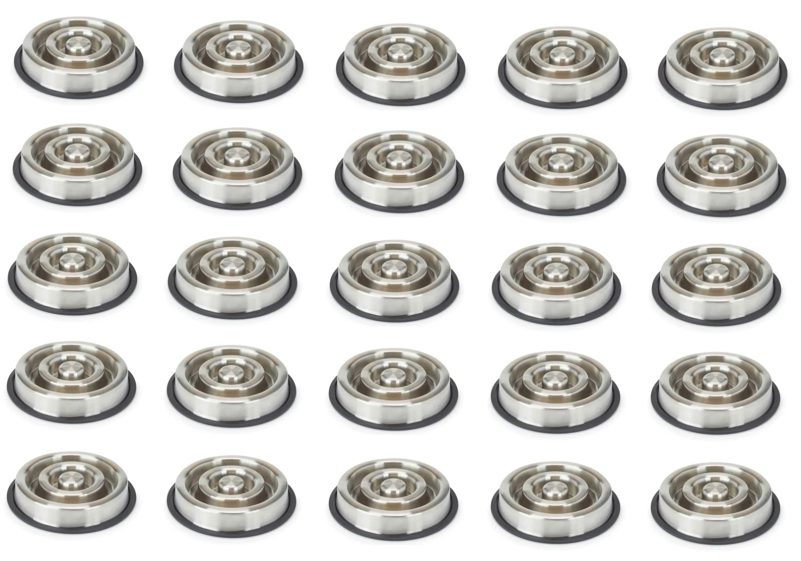 Slow Feeder Dog Bowls Heavy Stainless Steel Non Skid No Tip 25 Dish Bulk Packs (Small - 7.5" Diameter)
