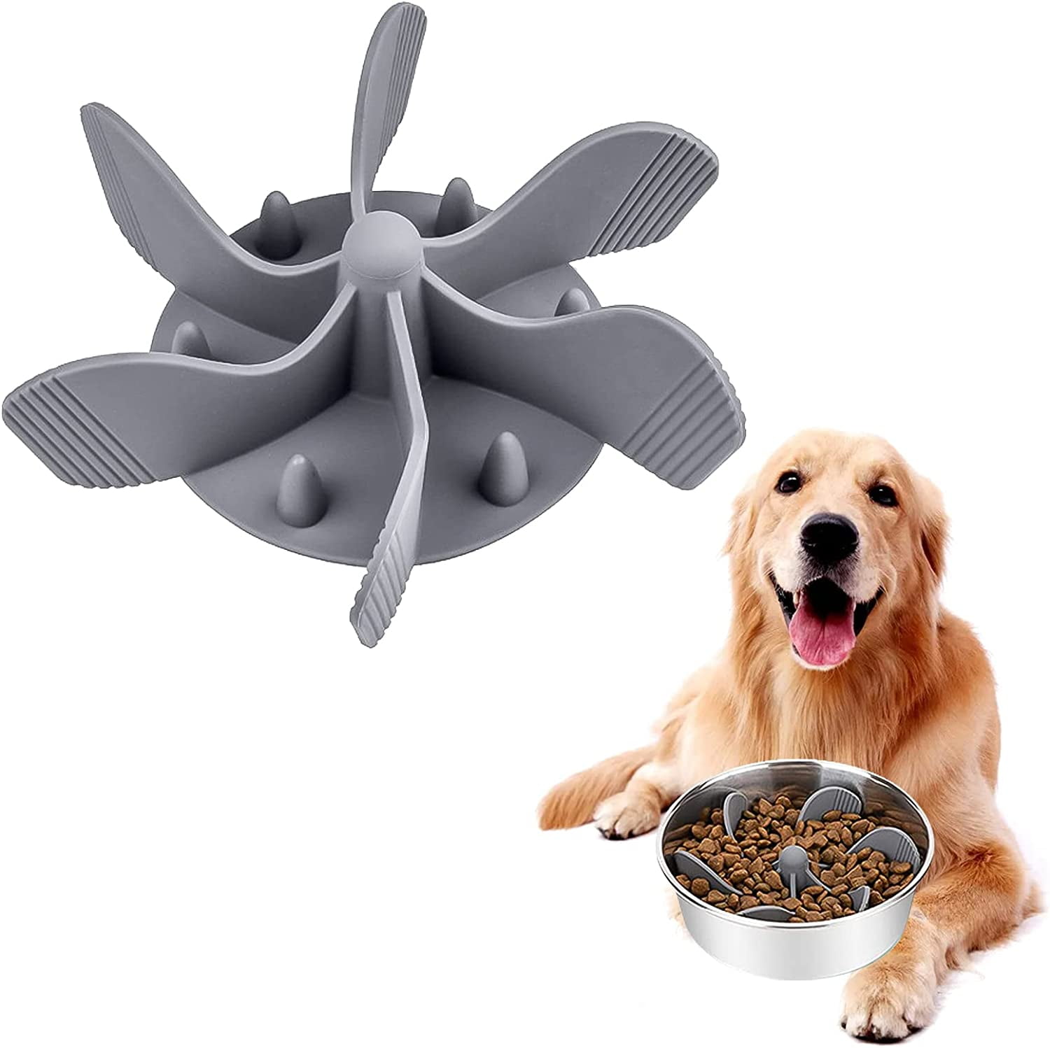 Silicone Slow Feeder Dog Bowl Insert - Dog Puzzle Feeder with Suction Cups - Cuttable Fit for All Dog Food Bowls Slow Feeder Insert Gray