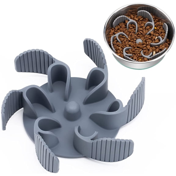 Slow Feeder Dog Bowls Insert [Octopus Suction Cups] Super Firm Slow Eating Dog Bowl [Cuttable] for Large Breed and Medium Size Dog Compatible with Regular and Elevated Dog Bowls (Flower)